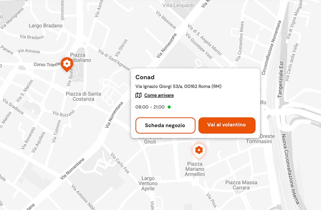 Mappa - Supermercato CONAD - Via Ignazio Giorgi 53/A - Roma (RM) - Rivenditore Cimina Funghi