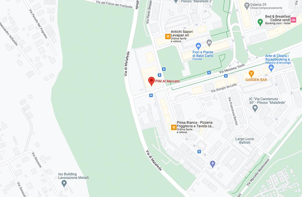 Mappa - Supermercato Pim - Via di Malafede angolo Via M. Troisi, 15 - Roma (RM) - Rivenditore Cimina Funghi