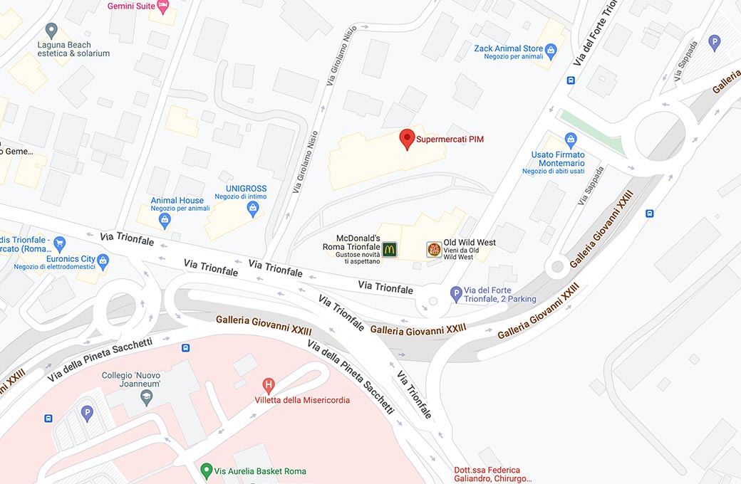 Mappa - Supermercato Pim - Via Trionfale 8044 angolo Via Cortina d'Ampezzo - Roma (RM) - Rivenditore Cimina Funghi