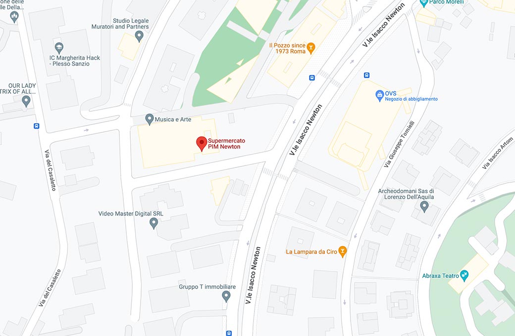 Mappa - Supermercato Pim - Viale Isacco Newton angolo Via Felice Bellotti, 2 - Roma (RM) - Rivenditore Cimina Funghi